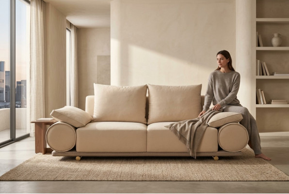 Moderní pohovka 3místná, bílá barva, designová čalouněná pohovka do obývacího pokoje nová