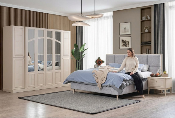 Ložnice set Luxus Komplettes Bett 2x Nachttisch Kleiderschrank Modern 4tlg