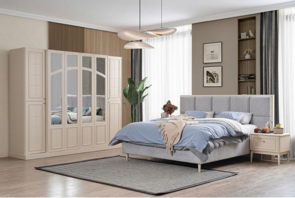 Ložnice set Luxus Komplettes Bett 2x Nachttisch Kleiderschrank Modern 4tlg