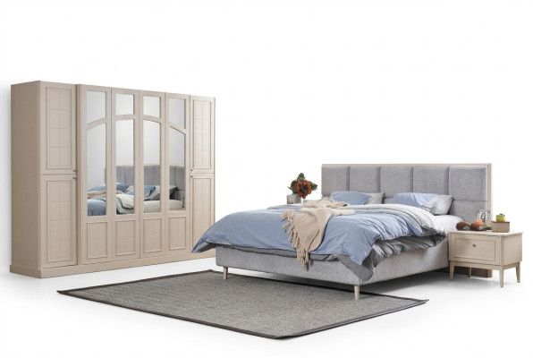 Ložnice set Luxus Komplettes Bett 2x Nachttisch Kleiderschrank Modern 4tlg
