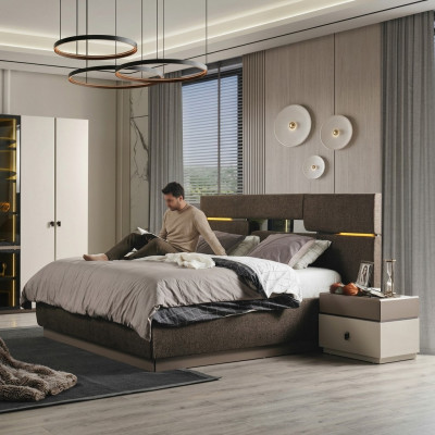 Schlafzimmer Set Luxus Bett braun Farbe und 2x Nachttische 3 Stück neu