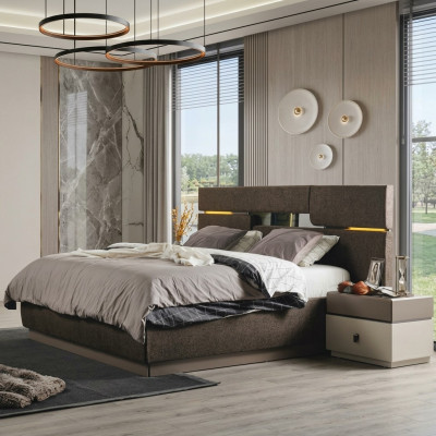 Schlafzimmer Set Luxus Bett braun Farbe und 2x Nachttische 3 Stück neu
