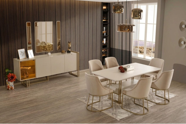 Luxuriöse Esszimmer Set Esstisch + 6x Stühle + Sideboard + 3x Spiegel 11tlg