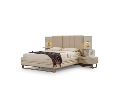 Schlafzimmer Set Luxus Komplettes Beige Bett 2x Nachttische Modern