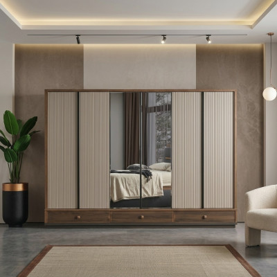 Beiger Schlafzimmer Kleiderschrank Designer Holzschrank Edle Möbel Neu