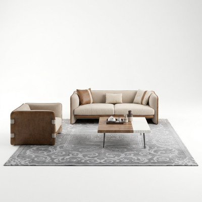 Komplett 5tlg Möbel Dreisitzer Sofa Luxus Sessel Modern Holz Couchtisch