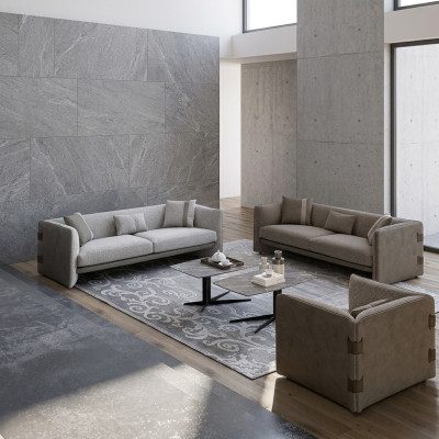 Grau Wohnzimmer Set 7tlg Modern 2x Sofas Dreisitzer Polstermöbel Sessel Neu