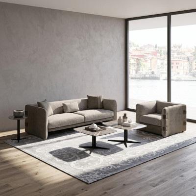 Komolett Set 6tlg Dreisitzer Sofa Neu Sessel 2x Couchtisch Holz 2x Beistelltisch