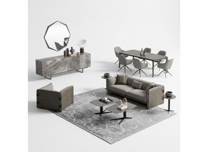 Komolett Set 6tlg Dreisitzer Sofa Neu Sessel 2x Couchtisch Holz 2x Beistelltisch