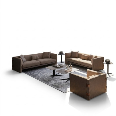 Wohnzimmer 7tlg Braun 2x Sofas Modern Sessel mit Couchtisch Luxus Einrichtung