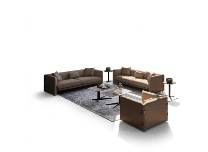Wohnzimmer 7tlg Braun 2x Sofas Modern Sessel mit Couchtisch Luxus Einrichtung