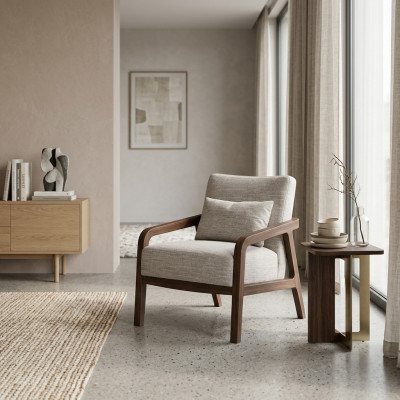 Luxus Holz Sessel Wohnzimmer Textil Polstermöbel Design Einrichtung Neu