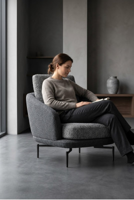 Grau Sessel Luxus Polstermöbel Wohnzimmer Design Textil Polstersessel Neu