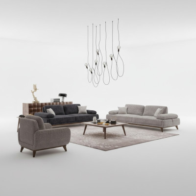Obývací pokoj Set šedý Pohovka dvoumístná s třímístnou Tkanina Design Konferenční stolek