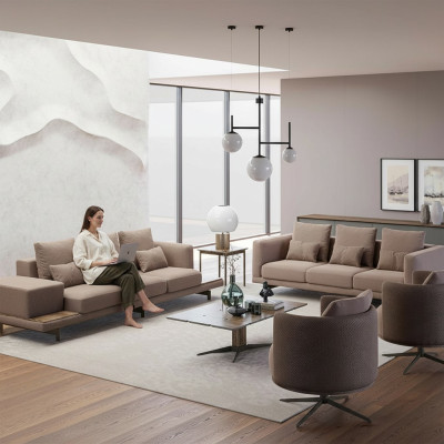 Komplett 6tlg Braun Einrichtung 2x Sofa Dreisitzer Couch Polstermöbel 2x Sessel