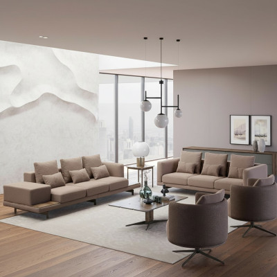 Komplett 6tlg Braun Einrichtung 2x Sofa Dreisitzer Couch Polstermöbel 2x Sessel