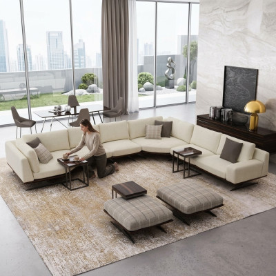 Wohnzimmer Set 5tlg Ecksofa L Form 2x Hocker Garnitur Design 2x Beistelltisch
