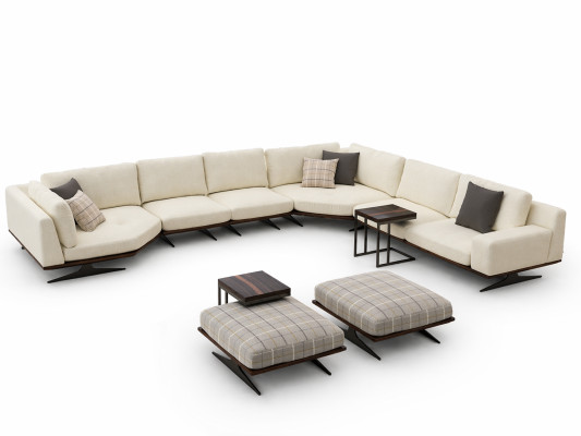 Wohnzimmer Set 5tlg Ecksofa L Form 2x Hocker Garnitur Design 2x Beistelltisch