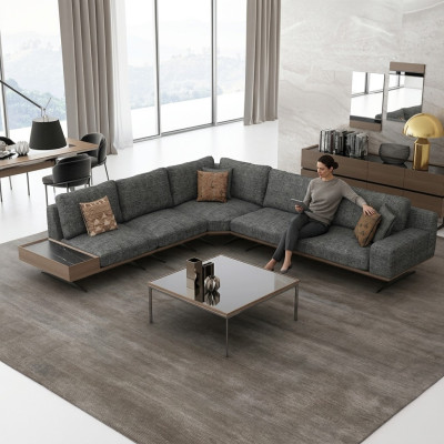 Grau Sofa L FormWohnzimmer Set 2tlg Couchtisch Ecksofa Luxus Polstermöbel
