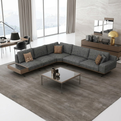 Grau Sofa L FormWohnzimmer Set 2tlg Couchtisch Ecksofa Luxus Polstermöbel