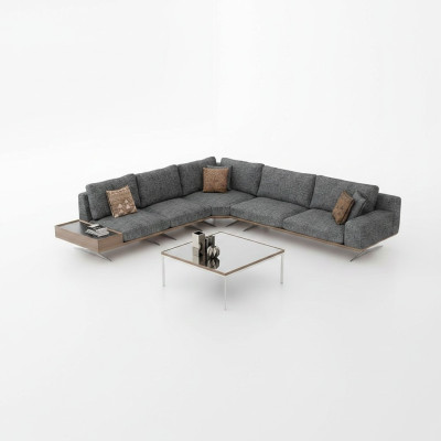 Grau Sofa L FormWohnzimmer Set 2tlg Couchtisch Ecksofa Luxus Polstermöbel
