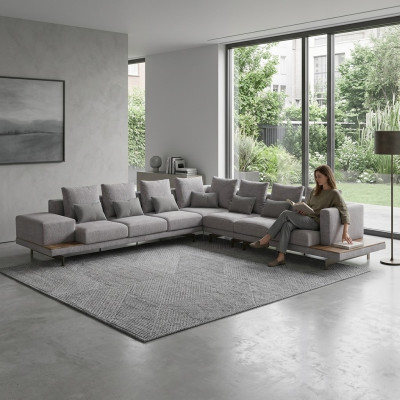 Šedá pohovka rohová L-forma designérovský textilní nábytek sedací souprava obývací pokoj nový
