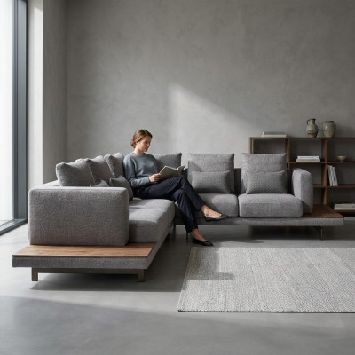 Obývací pokoj Šedá Textilní Pohovka Rozkládací L-Forma Designer Luxusní Pohovka