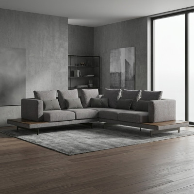 Obývací pokoj Šedá Textilní Pohovka Rozkládací L-Forma Designer Luxusní Pohovka