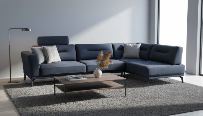 Eck Garnitur Obývací Pokoj Modrá L-Forma Látka Sofa Moderní Design