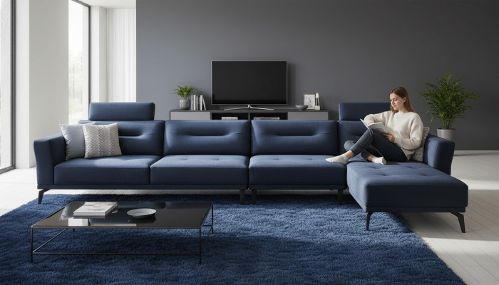 Massive Wohnzimmer L-Form Dunkelblau Ecksofa Modern Luxus Design