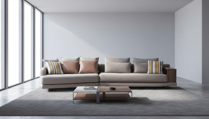 5-místná masivní šedá látková pohovka do obývacího pokoje elegantního moderního designu