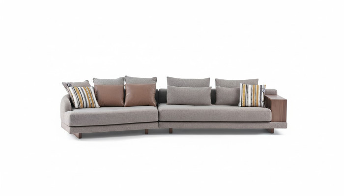 5-místná masivní šedá látková pohovka do obývacího pokoje elegantního moderního designu