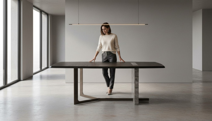Modern Rechteckig Esszimmer Esstisch Grau Holz Luxus Design Tisch
