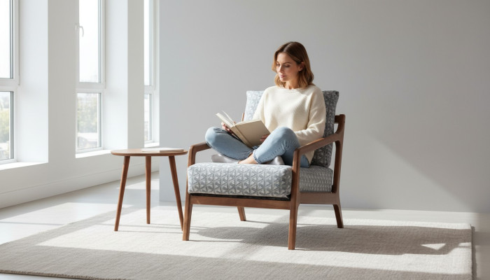 Wohnzimmer Weißer Holzgestell Sessel Roubster Stoff Stilvoller Einsitzer