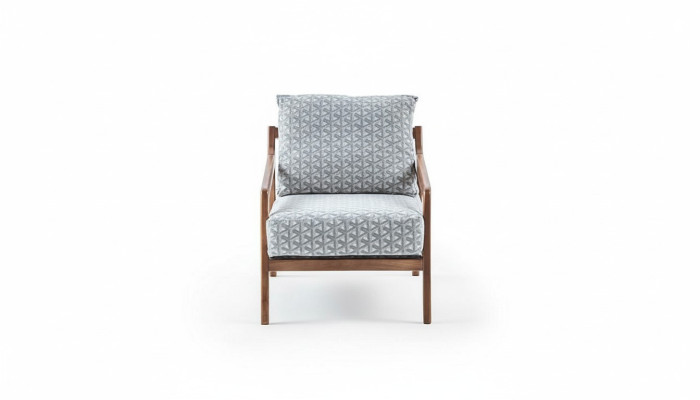 Wohnzimmer Weißer Holzgestell Sessel Roubster Stoff Stilvoller Einsitzer