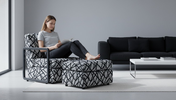 Schwarz-Grauer Wohnzimmer Sessel Designer 1-Sitzer Luxus Loungesessel
