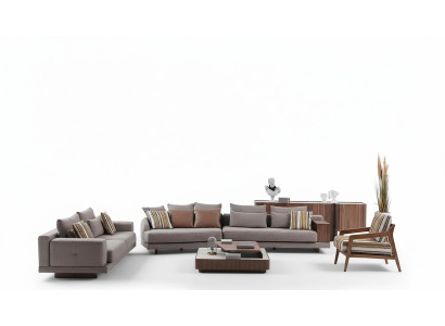 Graue Wohnzimmer Sofas Stoffsofas Designer Sessel Holz Couchtisch 5tlg.