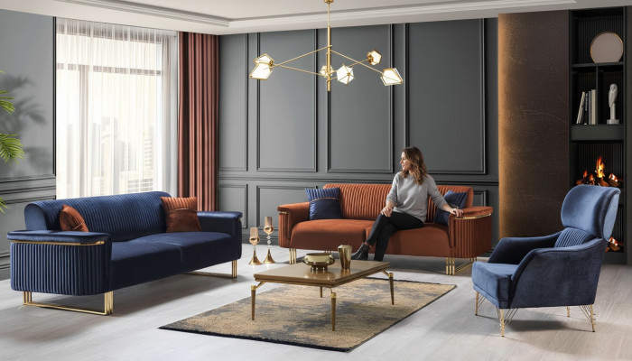 Moderní sedací souprava do obývacího pokoje Designer 3místná pohovka Sedačka Křeslo