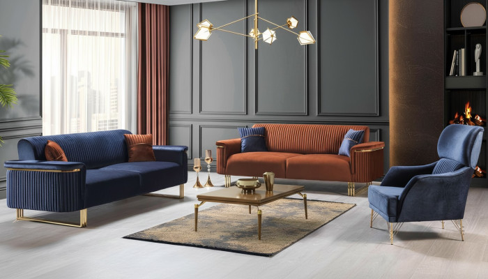 Moderní sedací souprava do obývacího pokoje Designer 3místná pohovka Sedačka Křeslo