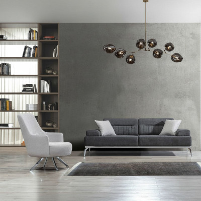 Wohnzimmer-Set 2tlg. 3-Sitzer Sofa 1-Sitzer Sessel Grau Weiß Textil Material