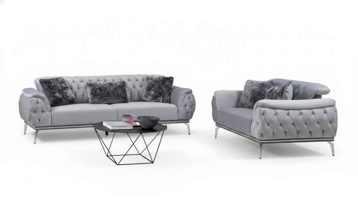 Grau Wohnzimmer Stoffsofa Modern Design Chesterfield Textil Material