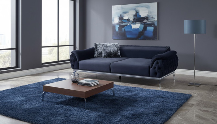 Schwarz Chesterfield Design Textil Material Modern 3-Sitzer Stoffsofa