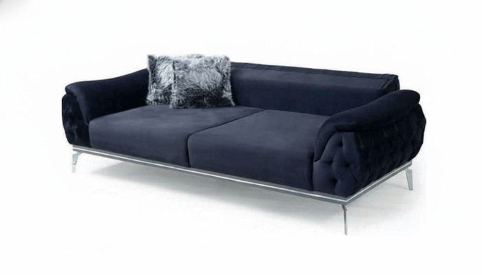 Schwarz Chesterfield Design Textil Material Modern 3-Sitzer Stoffsofa