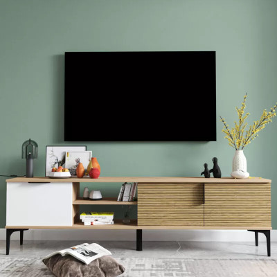Braun-Grau RTV TV-Lowboard Schrank Modern Design Rechteckig Form Wohnzimmer