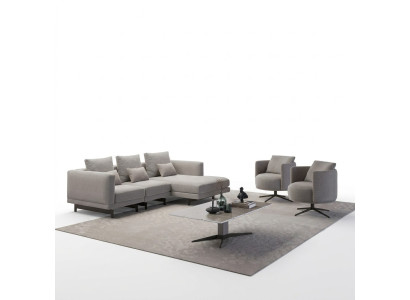 Luxus Komplett 4tlg Ecksofa L-Form Designer 2x Sessel Holz Couchtisch Neu
