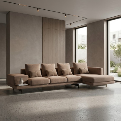 Luxus Beige Ecksofa L-Form Polstermöbel Wohnzimmer Designer Einrichtung