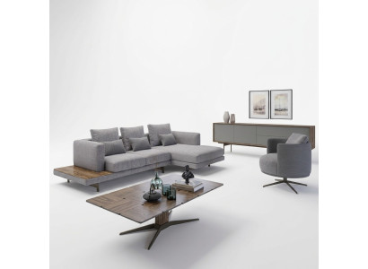 Sofagarnitur Wohnzimmer Set 3tlg Polstermöbel Ecksofa Sessel Holz Couchtisch