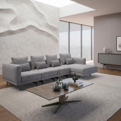 Luxus rohová sedací souprava L tvaru s designovým rohem, nová, kompletní, obývací pokoj.