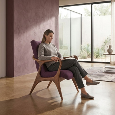 Design nábytku Fialová křeslo Pohovka Sedadlo Obývací pokoj Dřevo Moderní čalounění Textilní
