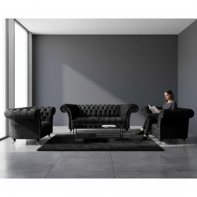 Wohnzimmer Sofa Set Chesterfield Einrichtung Luxus Komplett 2x Sessel